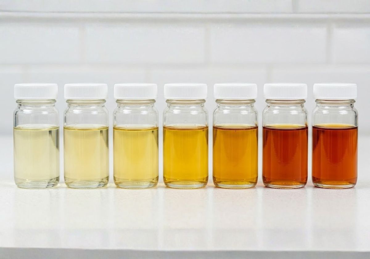 Frascos de óleos de diferentes tonalidades
