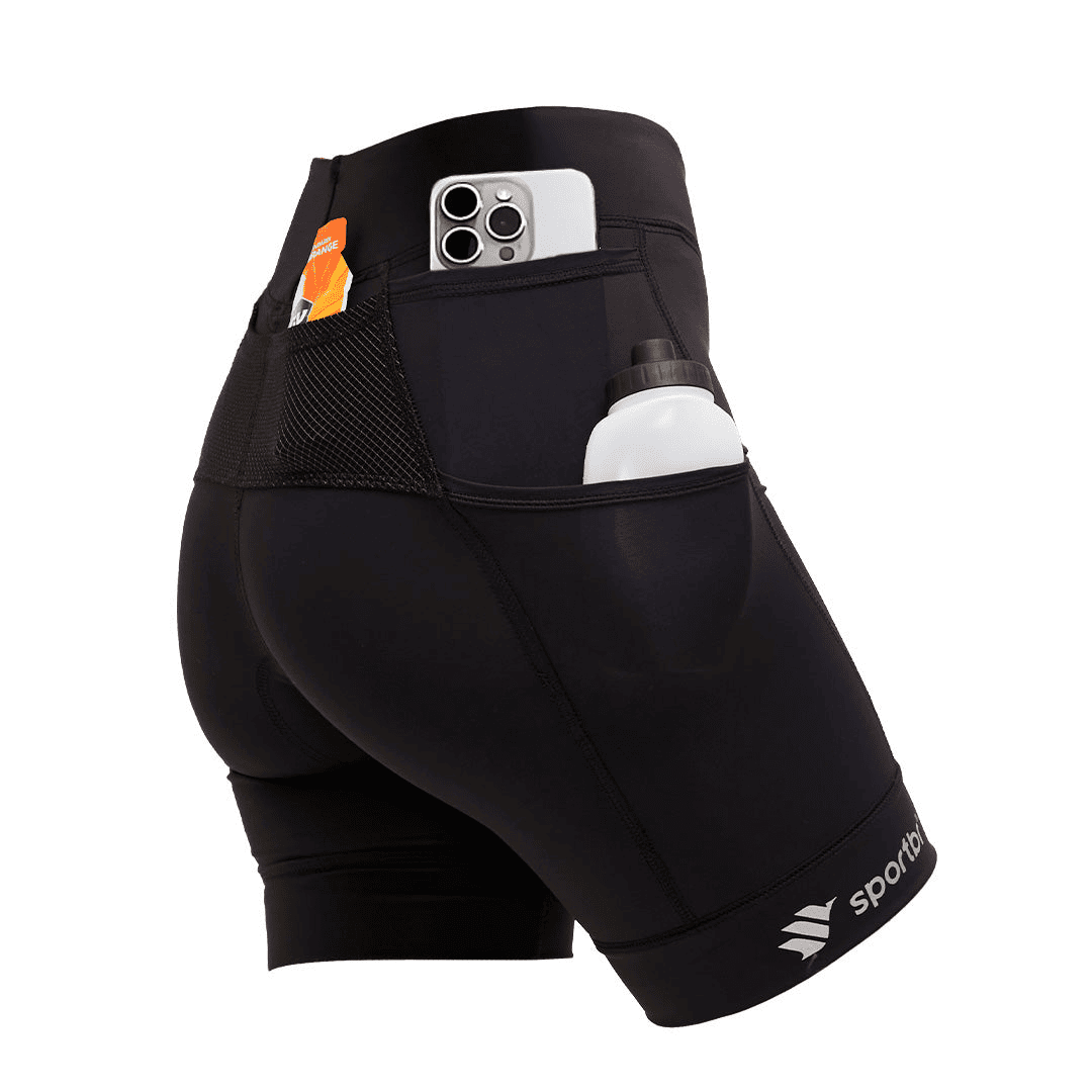 Bermuda de Compressão Feminina Para Corrida 6 Bolsos - Preta