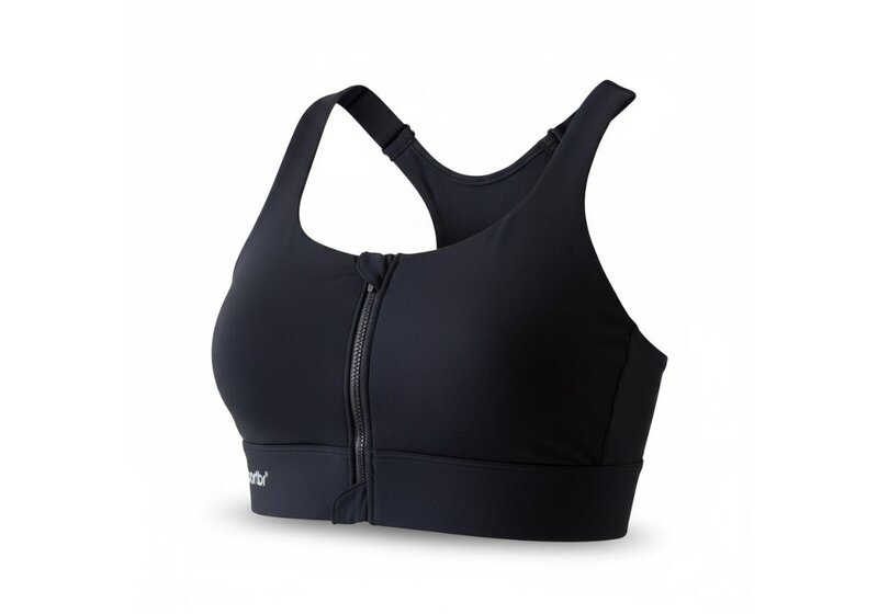 Top de esportes feminino preto com zíper frontal